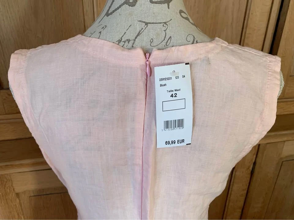 🌸 "Cassis" Dress in Powdered Pink Linen & Lace Embroidery – Size 42 – photo 6